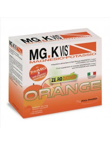 Mg.k vis orange - integratore di magnesio e potassio senza zucchero - 15 bustine Mg.k vis orange - integratore di magnesio e potassio senza zucchero - 15 bustine