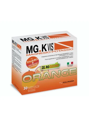 Mg.k vis orange - integratore di magnesio e potassio senza zucchero - 30 bustine Mg.k vis orange - integratore di magnesio e potassio senza zucchero - 30 bustine