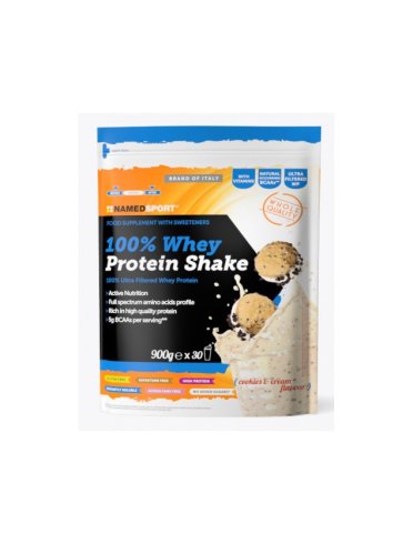 Named sport 100% whey protein shake cookies & cream - proteine per massa muscolare - 900 g