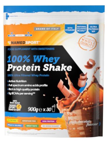 Named sport 100% whey protein shake cioccolato al latte proteine per massa muscolare 900 g