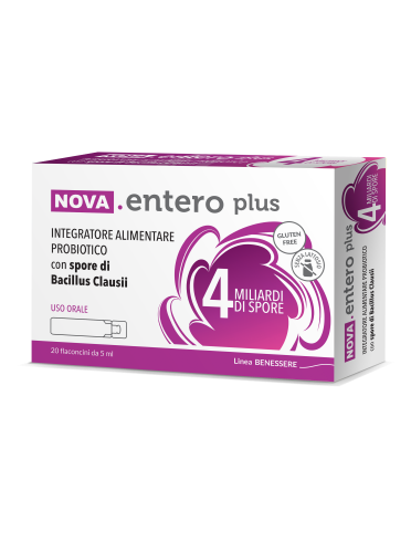 Nova entero plus - integratore di probiotico con 4 miliardi di spore - 20 flaconcini x 5 ml