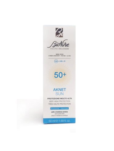 Bionike aknet sun - crema solare viso con protezione molto alta spf 50+ per pelle acneica - 50 ml