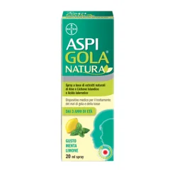 Aspi Gola Natura - Trattamento del Mal di Gola e della Tosse - Spray Gusto Menta e Limone 20 ml