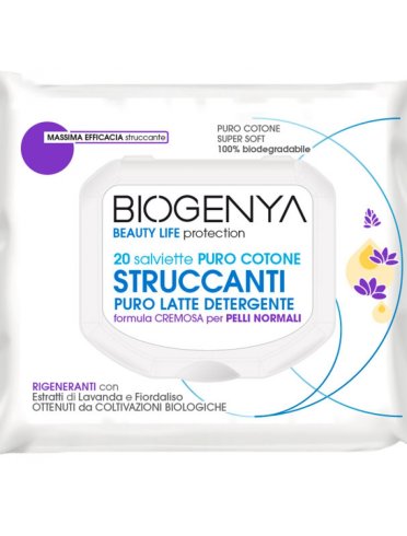 Biogenya oed salviettine struccanti in cotone latte pelli normali 20 pezzi