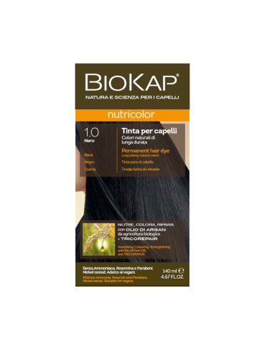 Biokap nutricolor - tinta per capelli colore 1.0 nero - 140 ml