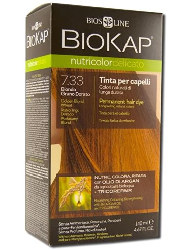 Biokap nutricolor delicato - tinta per capelli colore 7.33 biondo grano dorato - 140 ml