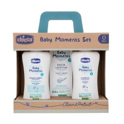 Chicco Baby Moments Set Bagnoschiuma 200 ml + Shampoo 200 ml + Pasta Cambio Pannolino 100 ml