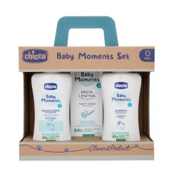 Chicco Baby Moments Set Bagnoschiuma 200 ml + Shampoo 200 ml + Pasta Cambio Pannolino 100 ml