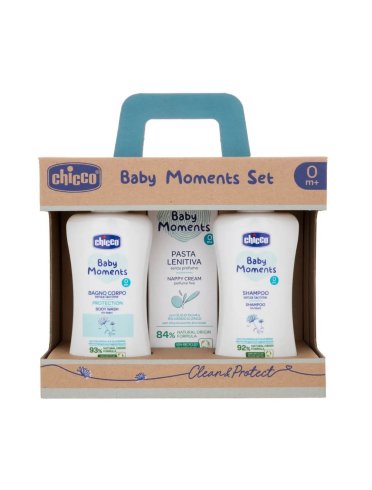 Chicco baby moments set bagnoschiuma 200 ml + shampoo 200 ml + pasta cambio pannolino 100 ml