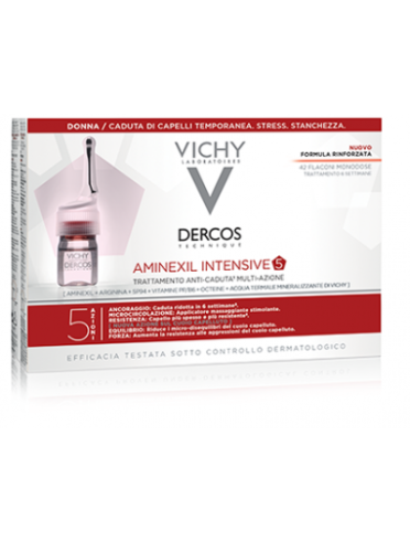 Vichy dercos aminexil intensive 5 - trattamento anti-caduta capelli donna - 12 fiale