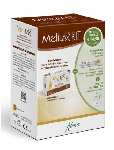 Aboca melilax kit adulti - microclisma evacuativo 6 pezzi + biopomata neofitoroid crema rettale 40 ml
