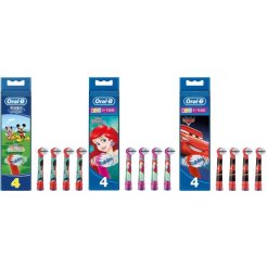 Oral-B - Testine di Ricambio per Spazzolino Elettrico per Bambini Edizione Cars, Mickie Mouse, Princess - 4 Testine