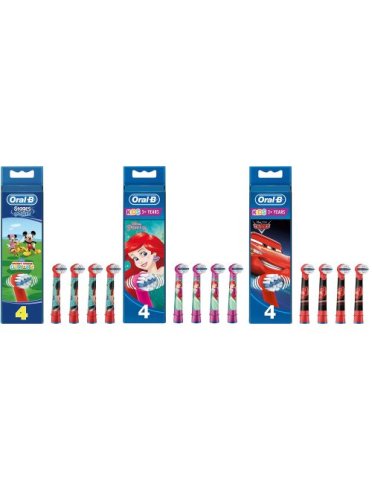 Oral-b - testine di ricambio per spazzolino elettrico per bambini edizione cars, mickie mouse, princess - 4 testine