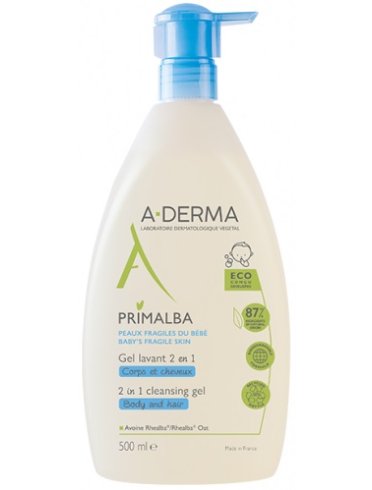 A-derma primalba - gel lavante 2 in 1 detergente corpo e capelli - 500 ml