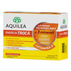 Aquilea Energia Troca+ Vitamina D - Integratore di Magnesio e Zinco con Vitamina D3 - 20 Bustine