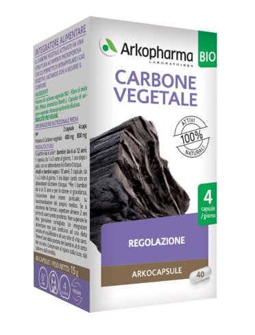 Arkocapsule carbone vegetale bio - integratore per ridurre il gonfiore addominale - 40 capsule