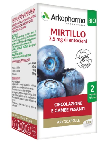 Arkocapsule mirtillo bio - integratore per circolazione e gambe pesanti - 130 capsule Arkocapsule mirtillo bio - integratore per circolazione e gambe pesanti - 130 capsule