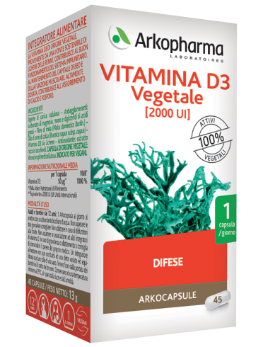 Arkocapsule vitamina d3 vegetale - integratore per ossa e sistema immunitario - 45 capsule