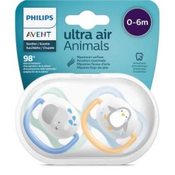 Avent Ultra Air Animals Succhietto Bambino Elefante/Pinguino 0-6m 2 Pezzi