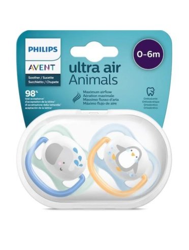 Avent ultra air animals succhietto bambino elefante/pinguino 0-6m 2 pezzi