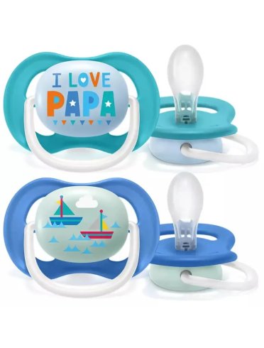 Avent ultra air succhietto bambino love papa/barca 6-18m 2 pezzi