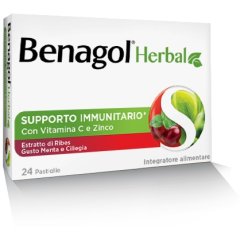 Benagol Herbal Menta e Ciliegia Integratore Sistema Immunitario 24 Pastiglie