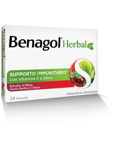 Benagol herbal menta e ciliegia integratore sistema immunitario 24 pastiglie