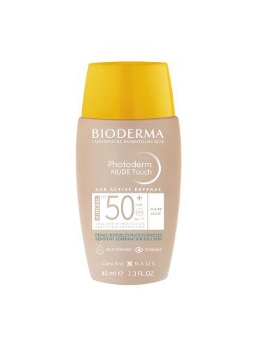 Bioderma photoderm nude touch - crema viso solare colorata chiara con protezione molto alta spf 50+ - 40 ml