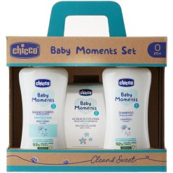 Chicco Baby Moments Set Bagnoschiuma 200 ml + Shampoo 200 ml + Acqua di Colonia 100 ml