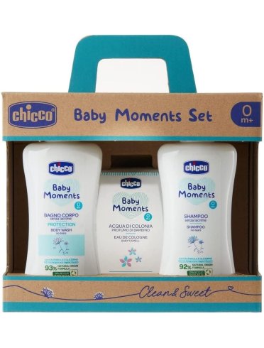 Chicco baby moments set bagnoschiuma 200 ml + shampoo 200 ml + acqua di colonia 100 ml