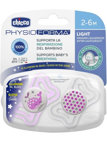 Chicco physioforma light gommotto silicone luminoso 2-6m 2 pezzi