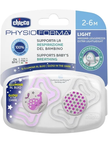 Chicco physioforma light gommotto silicone luminoso 2-6m 2 pezzi Chicco physioforma light gommotto silicone luminoso 2-6m 2 pezzi
