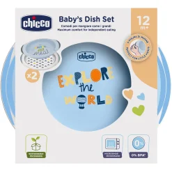 Chicco Set Piatti Fondo e Piano Azzurro/Verde 12m+ 2 Pezzi