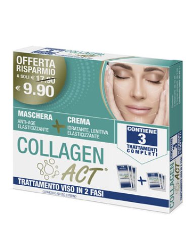 Collagen act trattamento viso in 2 fasi 3 maschera viso anti-age 15 ml + 3 creme idratanti viso 5 ml