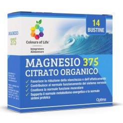 Colours Of Life Magnesio 375 Citrato Organico - Integratore per Stanchezza e Affaticamento - 14 Bustine