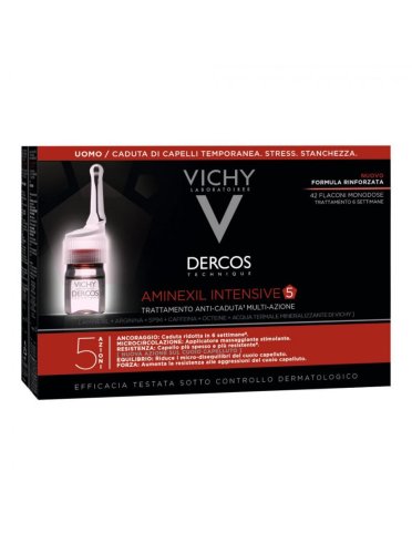 Vichy dercos aminexil intensive 5 - trattamento anti-caduta capelli uomo - 42 fiale