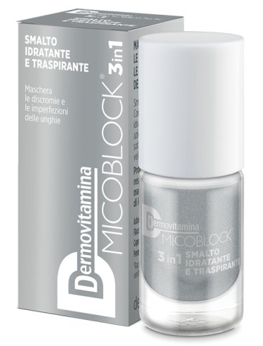 Dermovitamina micoblock 3 in 1 - smalto unghie idratante e trasparente anti-imperfezioni colore argento - 5 ml