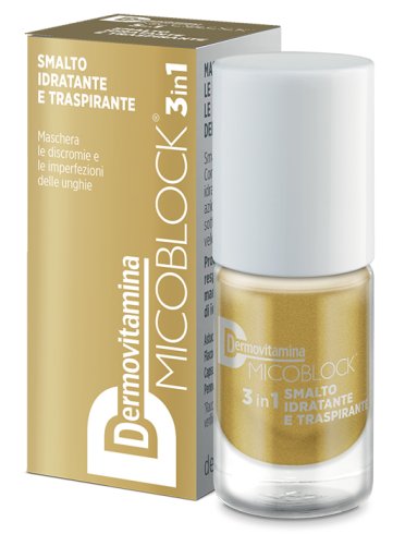 Dermovitamina micoblock 3 in 1 - smalto unghie idratante e trasparente anti-imperfezioni colore oro - 5 ml