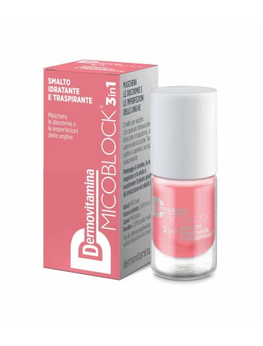 Dermovitamina micoblock 3 in 1 - smalto unghie idratante e trasparente anti-imperfezioni colore rosa - 5 ml