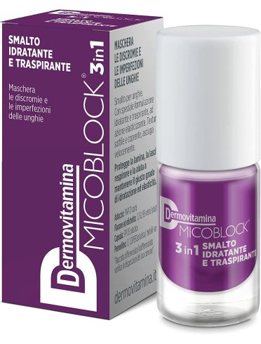 Dermovitamina micoblock 3 in 1 - smalto unghie idratante e trasparente anti-imperfezioni colore viola - 5 ml
