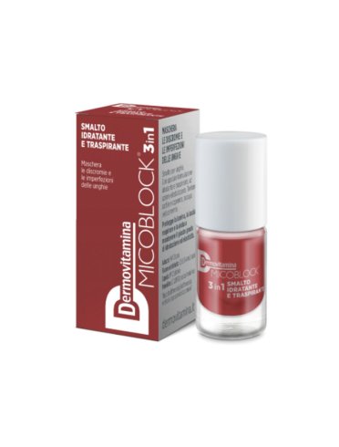 Dermovitamina micoblock 3 in 1 - smalto unghie idratante e trasparente anti-imperfezioni colore rosso mattone - 5 ml