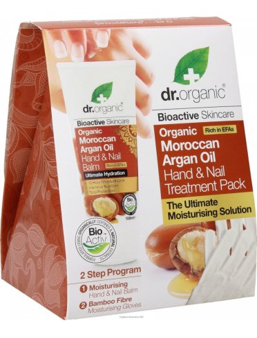 Dr. organic argan - cofanetto crema mani e guanto in bamboo - 2 pezzi