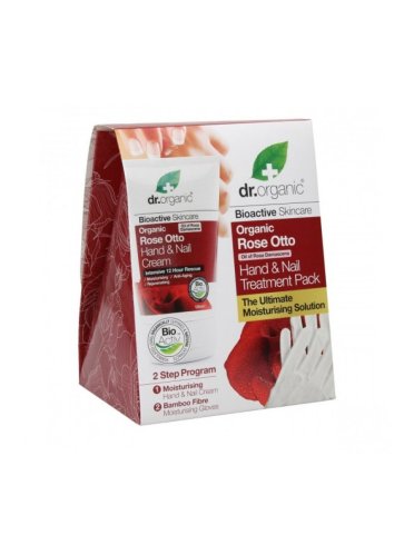 Dr. organic rosa - cofanetto crema mani e guanto in bamboo - 2 pezzi