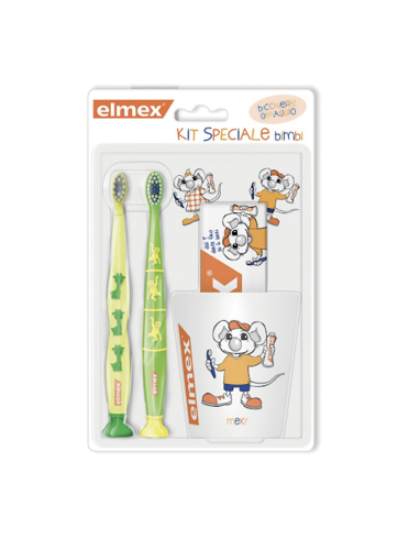 Elmex special pack kids - dentifricio 50 ml + 2 spazzolini per bambini da 3-6 anni + tazza in omaggio