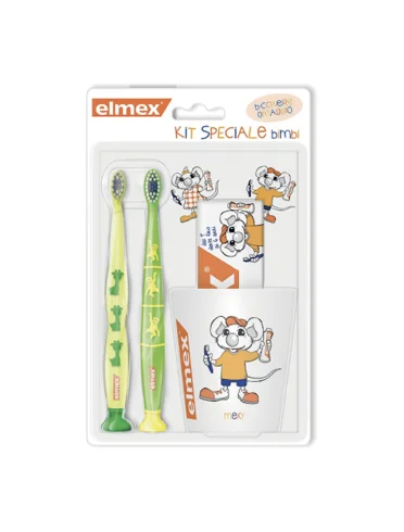 Elmex special pack kids - dentifricio 50 ml + 2 spazzolini per bambini da 3-6 anni + tazza in omaggio Elmex special pack kids - dentifricio 50 ml + 2 spazzolini per bambini da 3-6 anni + tazza in omaggio