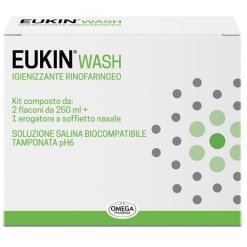 Eukin Wash - Trattamento per l'Igiene del Rinofaringe - 2 Flaconi x 250 ml + Erogare a Soffietto