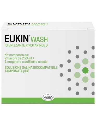 Eukin wash - trattamento per l'igiene del rinofaringe - 2 flaconi x 250 ml + erogare a soffietto