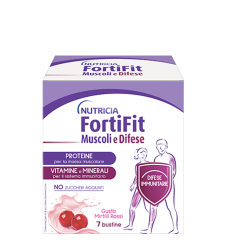 Nutricia FortiFit Muscoli e Difese - Proteine per Massa Muscolare Gusto Mirtillo Rosso - 7 Bustine