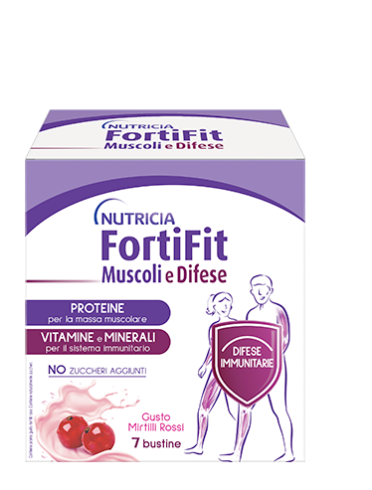 Nutricia fortifit muscoli e difese - proteine per massa muscolare gusto mirtillo rosso - 7 bustine