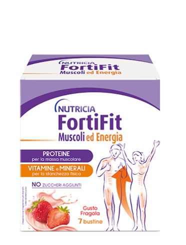 Nutricia fortifit muscoli ed energia - proteine per massa muscolare gusto fragola - 7 bustine